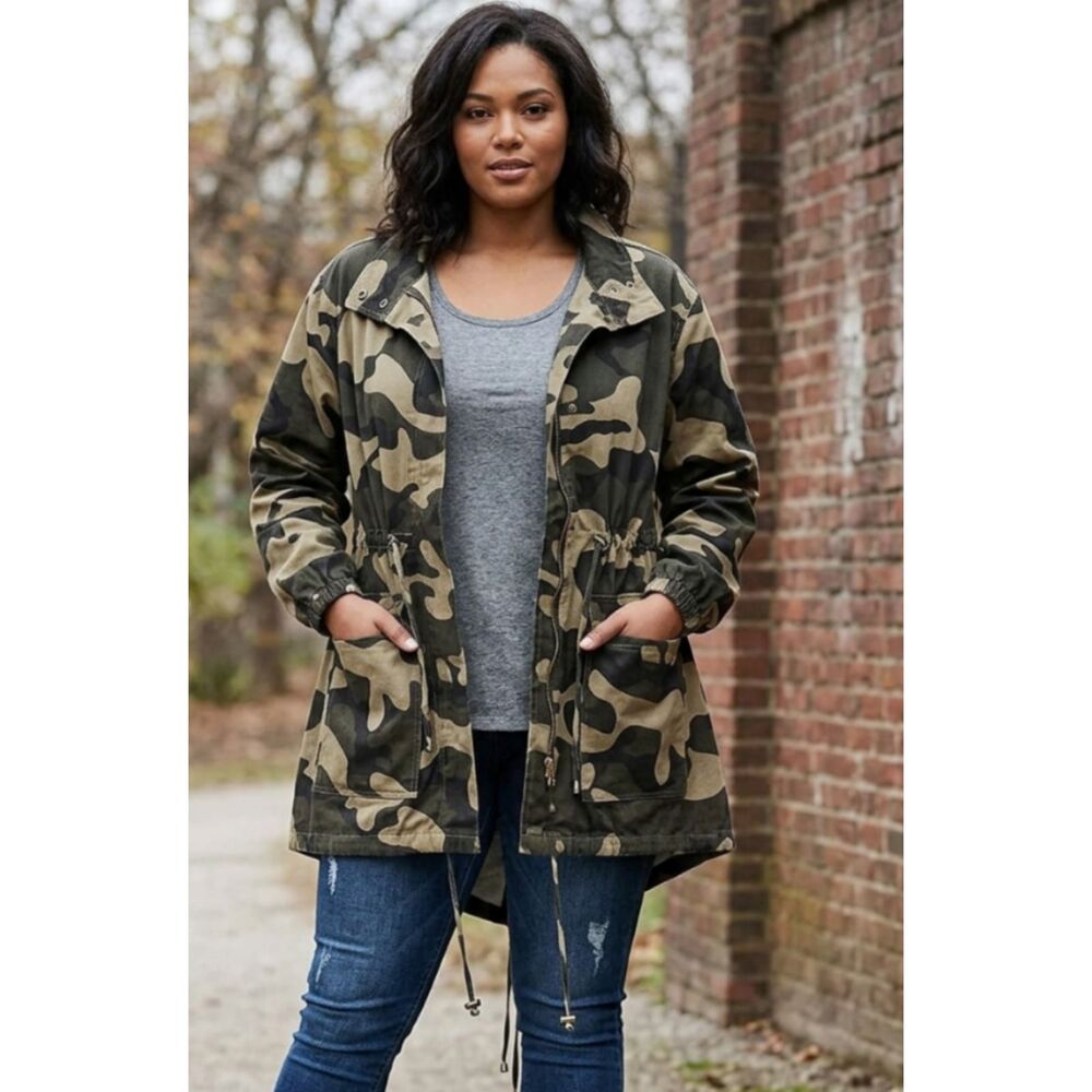 Fashion Nova Camo Military Utility Cinch Oversized Coat Women's Size Small